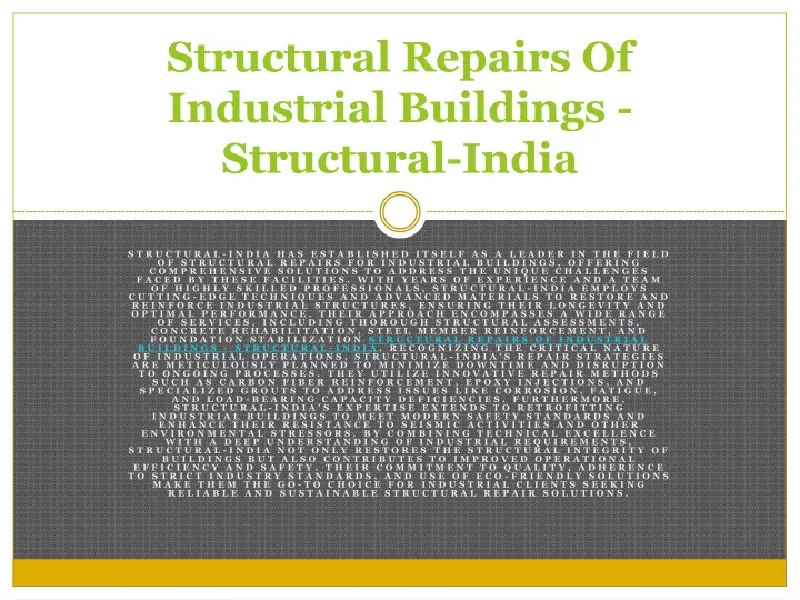 structural repairs of industrial buildings structural india