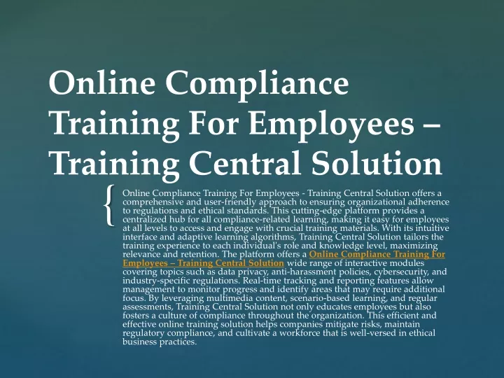 online compliance training for employees training central solution