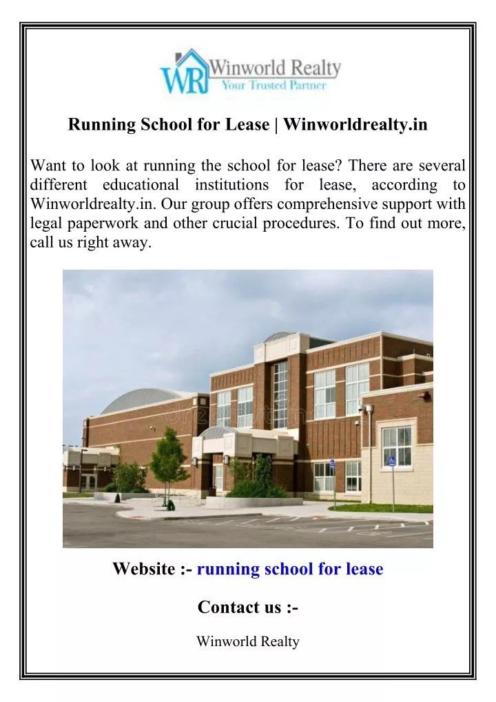 running school for lease winworldrealty in