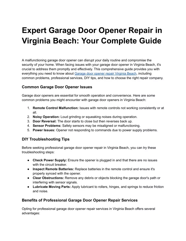 expert garage door opener repair in virginia