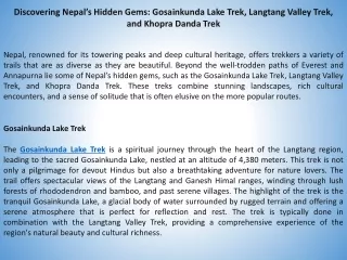 Discovering Nepal’s Hidden Gems Gosainkunda Lake Trek, Langtang Valley Trek, and Khopra Danda Trek