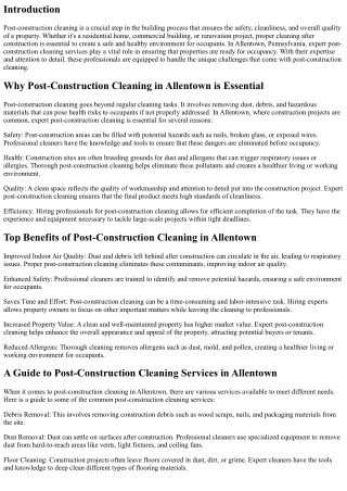The Significance of Expert Post-Construction Cleaning in Allentown