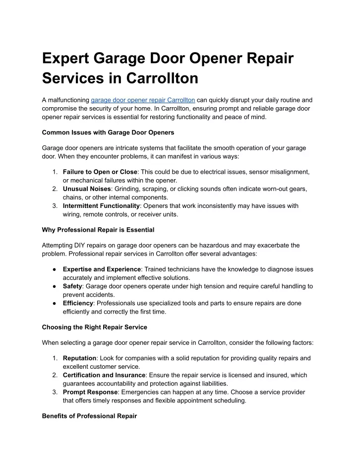 expert garage door opener repair services