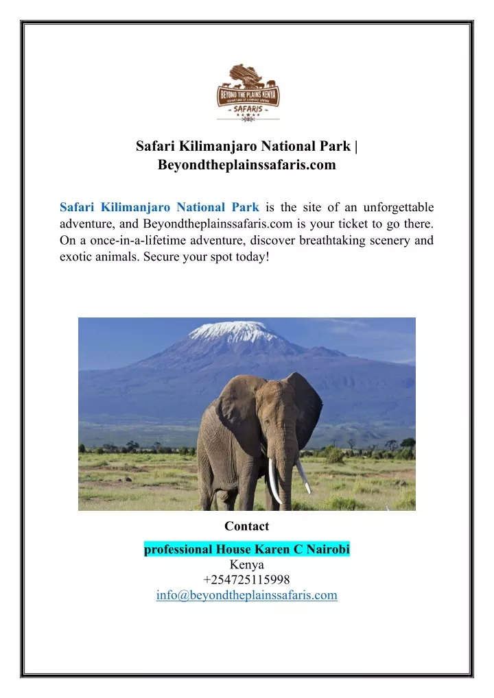 safari kilimanjaro national park