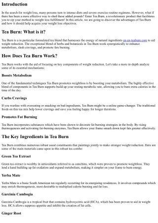 Tea Burn: Drink Your Path towards Slimming Down Results!