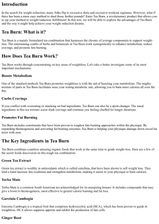 Tea Burn: Sip Your Journey towards Weight Loss Achievement!