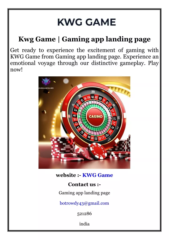 kwg game gaming app landing page