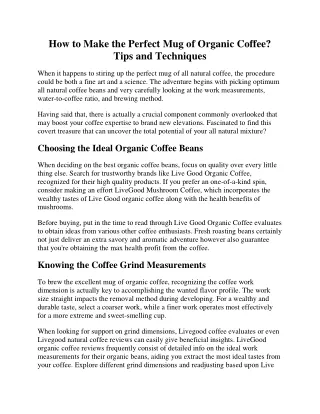 how to make the perfect mug of organic coffee