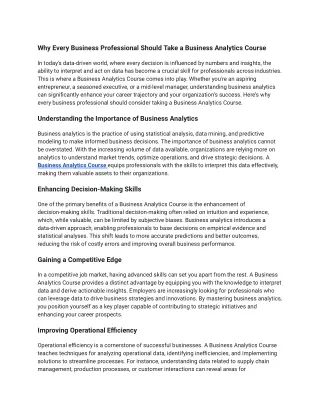 Why Every Business Professional Should Take a Business Analytics Course