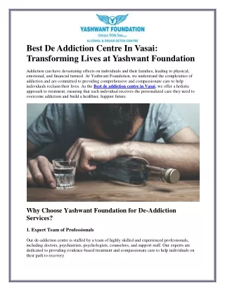 Finding Hope: The Best De Addiction Centre in Vasai