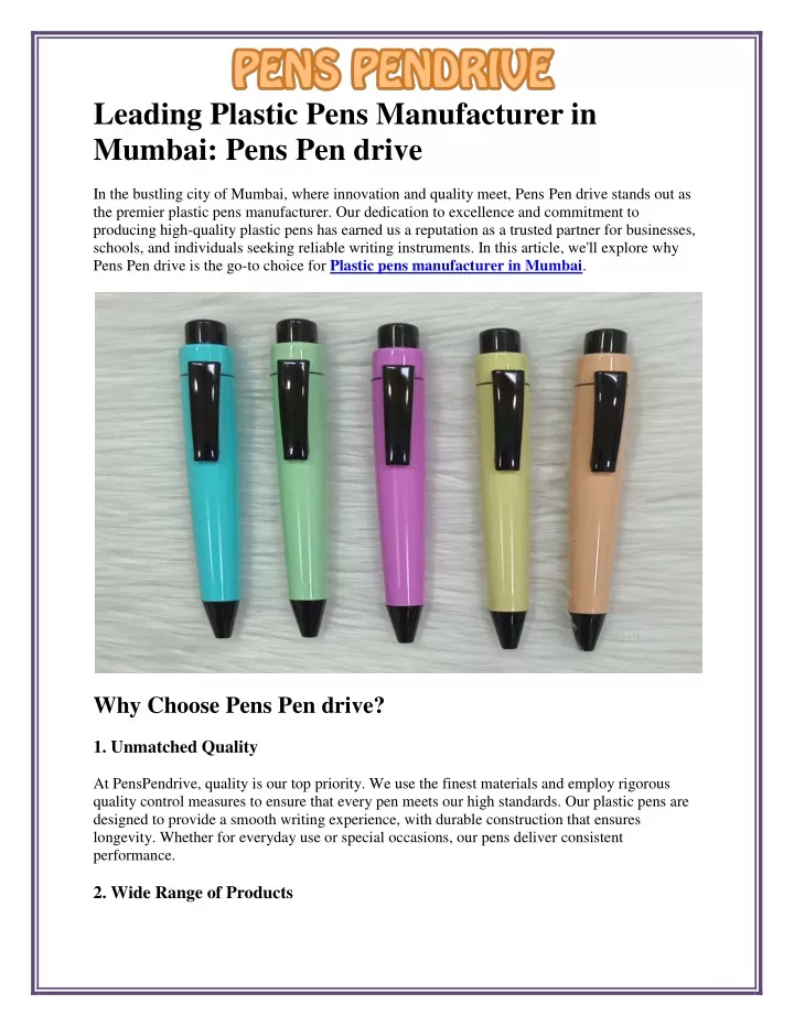 leading plastic pens manufacturer in mumbai pens