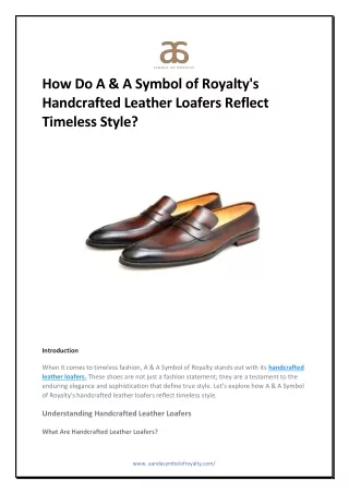 How Do A & A Symbol of Royalty's Handcrafted Leather Loafers Reflect Timeless Style