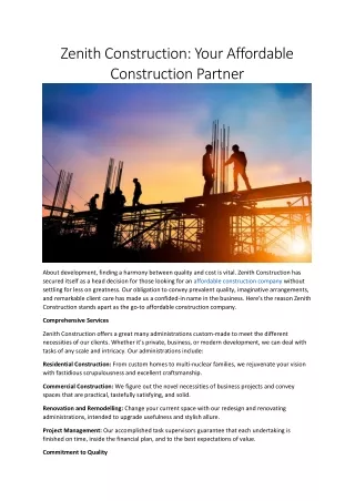 Zenith Construction: The Top Construction Company in Mysore