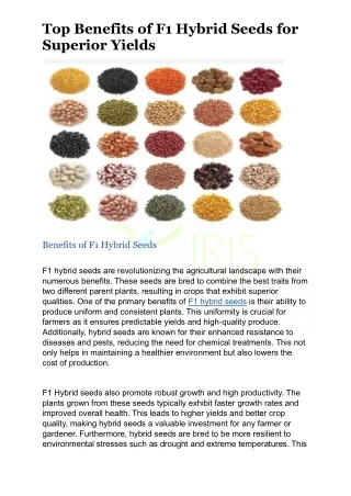 Benefits of f1 Hybrid Seeds