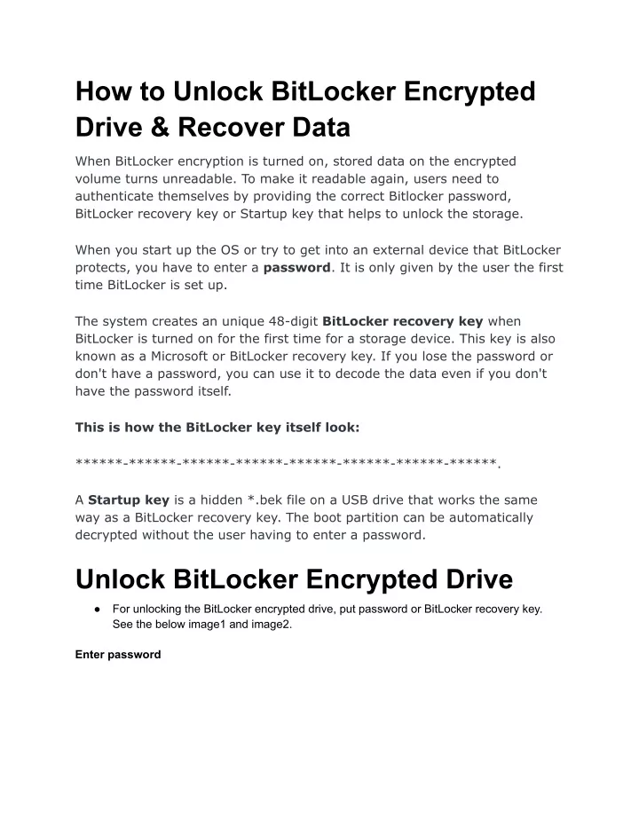 how to unlock bitlocker encrypted drive recover