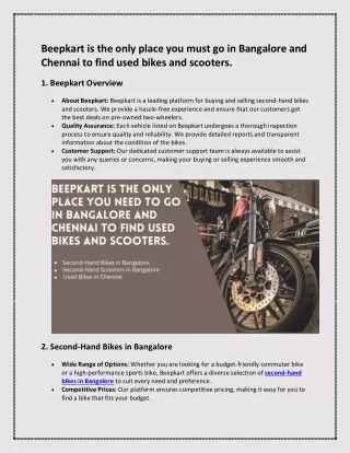 Beepkart Your One Stop Destination for Second Hand Bikes and Scooters in Bangalore and Chennai