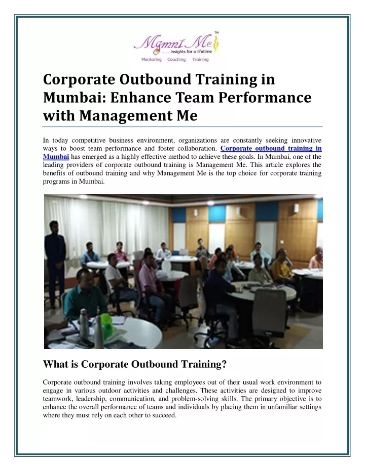 corporate outbound training in mumbai enhance