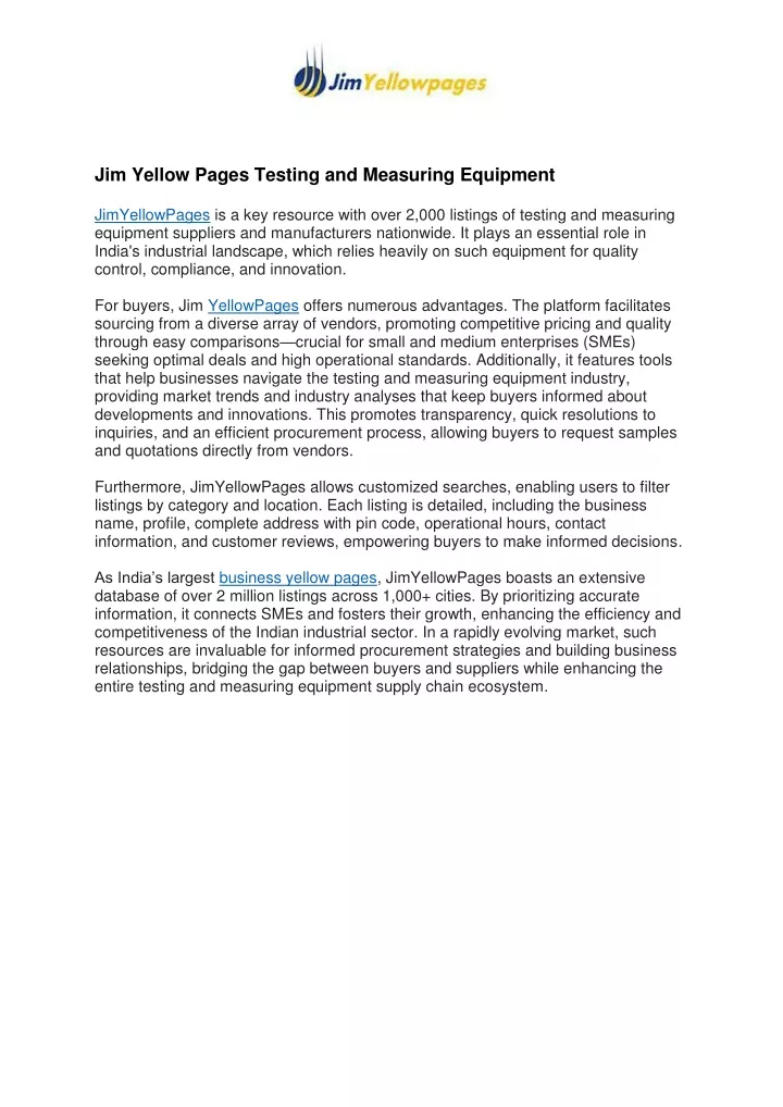 jim yellow pages testing and measuring equipment