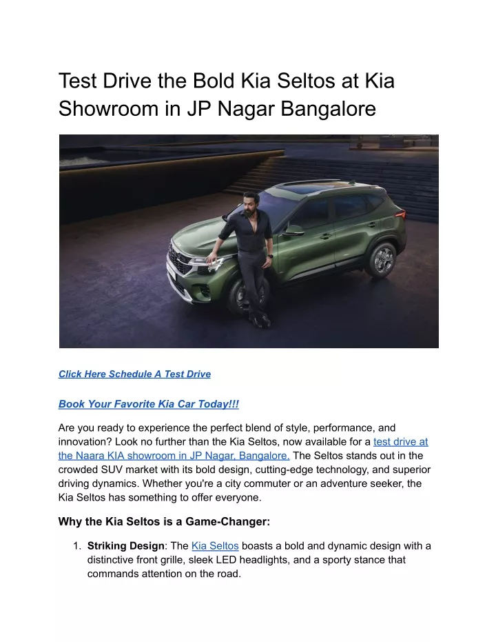 test drive the bold kia seltos at kia showroom