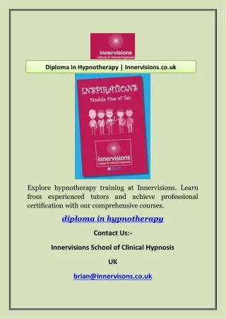 Diploma In Hypnotherapy | Innervisions.co.uk