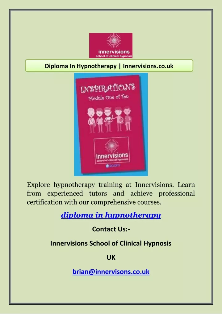 diploma in hypnotherapy innervisions co uk