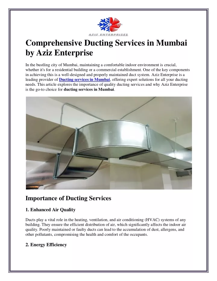 comprehensive ducting services in mumbai by aziz