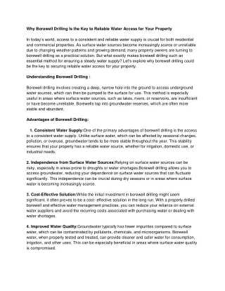 why borewell drilling is the key to reliable