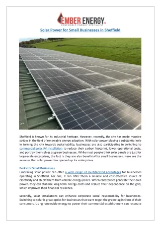 Sheffield Solar Panels | Grants & Savings for Businesses | Ember Energy