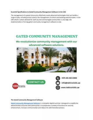 essential specifications to gated community