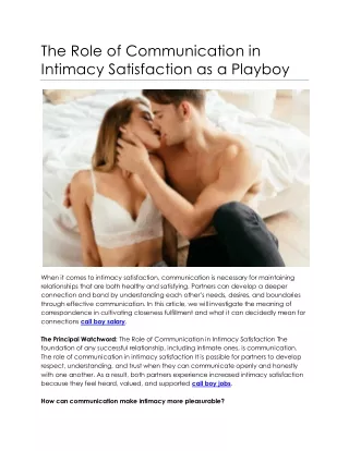 The Role of Communication in Intimacy Satisfaction as a Playboy