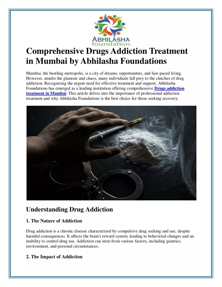 comprehensive drugs addiction treatment in mumbai