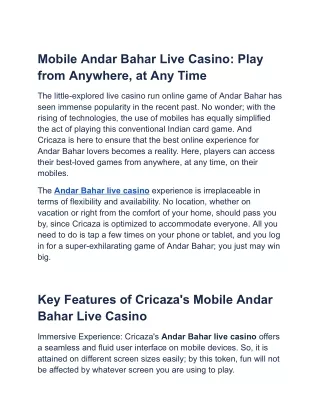 Mobile Andar Bahar Live Casino_ Play from Anywhere, at Any Time