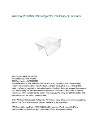 Whirlpool WP67002659 Refrigerator Pan Crisper _ HnKParts
