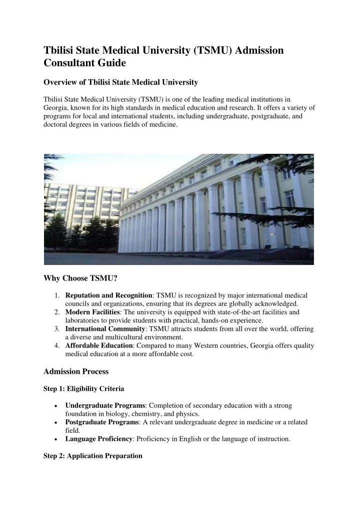 tbilisi state medical university tsmu admission