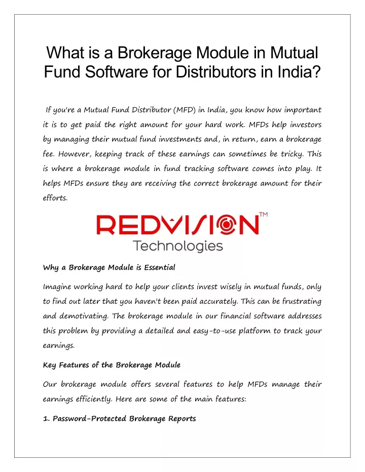 what is a brokerage module in mutual fund