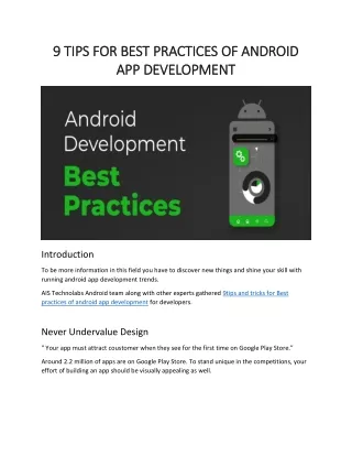 9 Tips for Best Practices of Android App Development