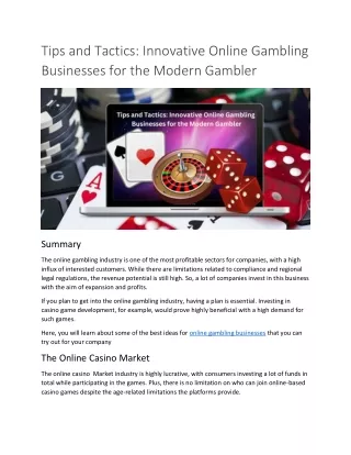 Tips and plan : Innovative Online Gambling Businesses for the Modern Gambler