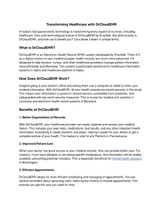 transforming healthcare with drcloudehr in today