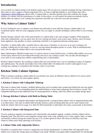 Include Performance to Your Kitchen with a Cabinet Table