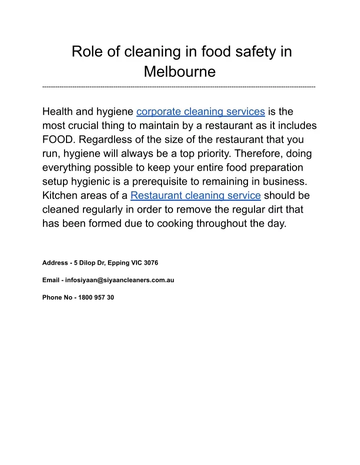 role of cleaning in food safety in melbourne