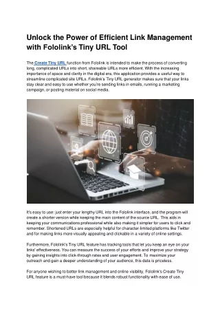 Unlock the Power of Efficient Link Management with Fololink’s Tiny URL Tool