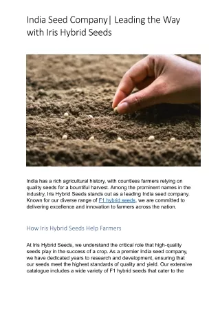 India Seed Company| Leading the Way  with Iris Hybrid Seeds