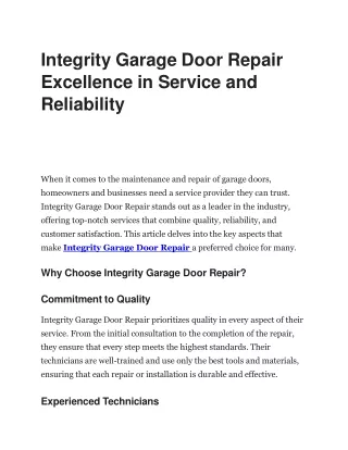 Integrity Garage Door Repair Excellence in Service and Reliability