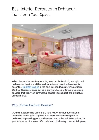 Best Interior Decorator in Dehradun|  Transform Your Space