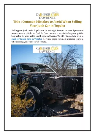 Common Mistakes to Avoid When Selling Your Junk Car in Topeka