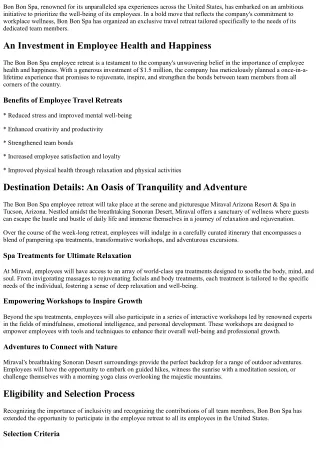Bon Bon Spa: Fostering Employee Well-being through Transformative Travel