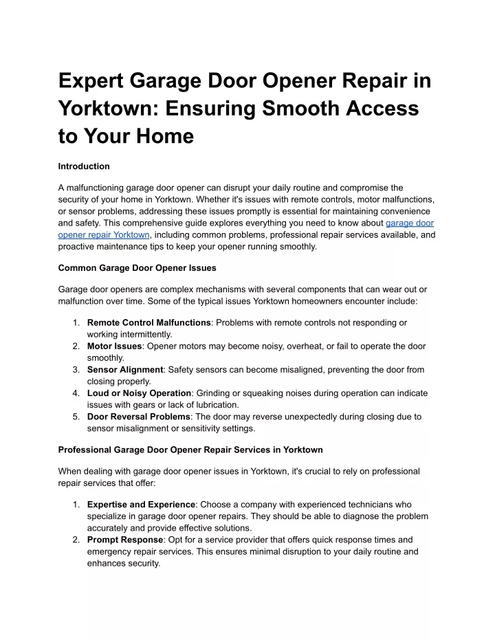 expert garage door opener repair in yorktown