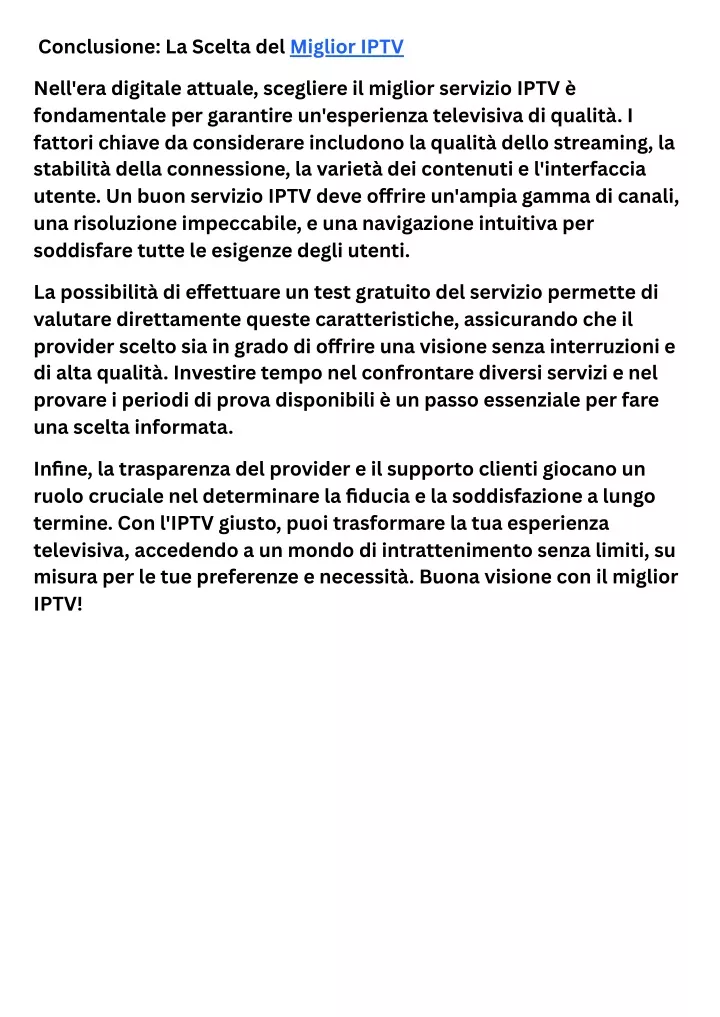 conclusione la scelta del miglior iptv