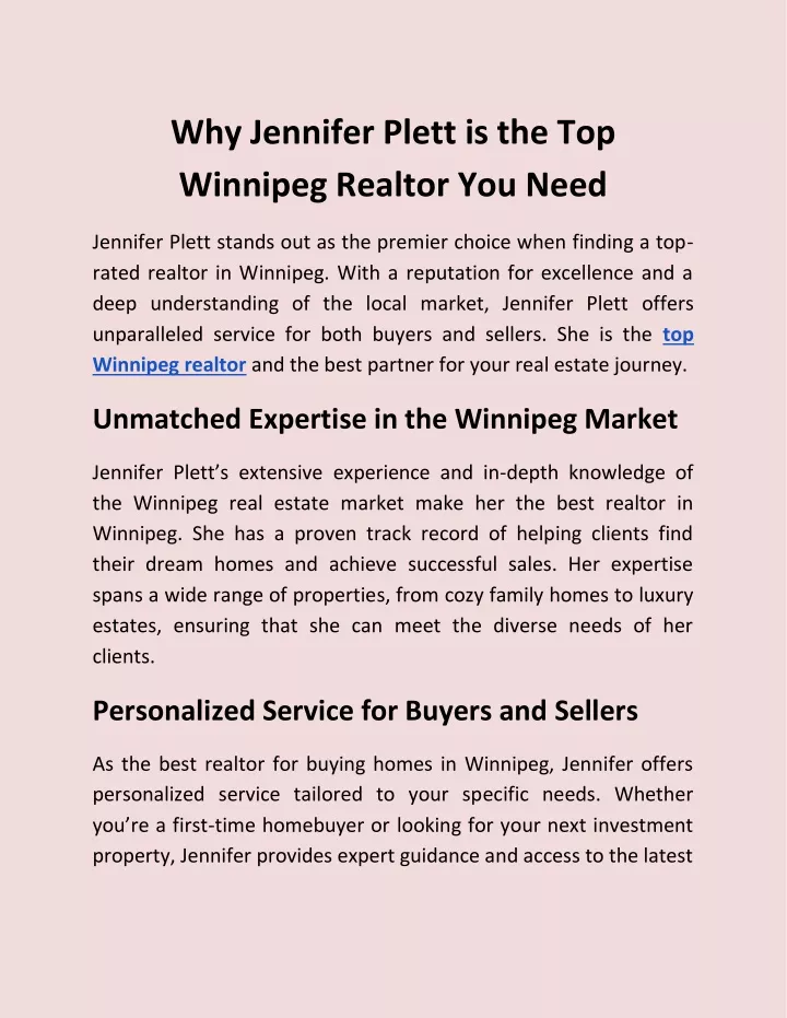 why jennifer plett is the top winnipeg realtor