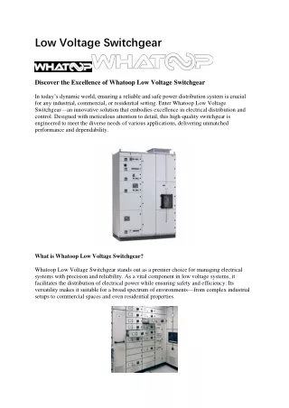 low voltage switchgear